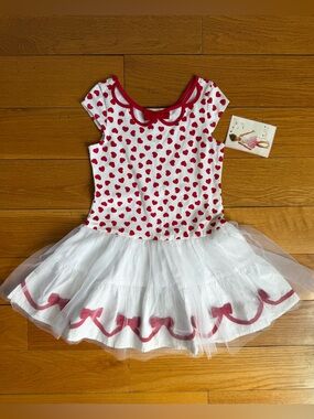 NEW Girls White & Red Heart Tulle Dress